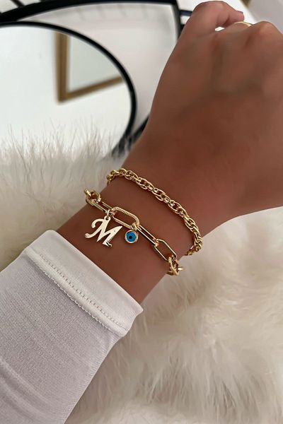 Trendy Butik سوار سلسلة مزدوجة بحروف 33