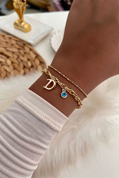 Trendy Butik سوار سلسلة مزدوجة بحروف موديل: 13