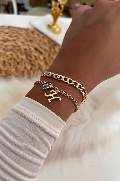 Trendy Butik سوار سلسلة مزدوجة بحروف 10