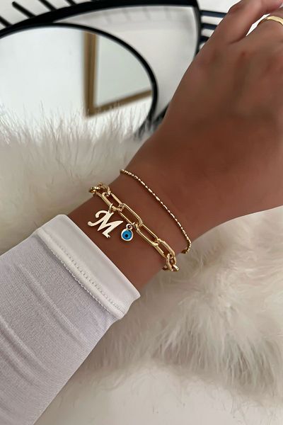 Trendy Butik سوار سلسلة مزدوجة مع حرف العلاقة 31