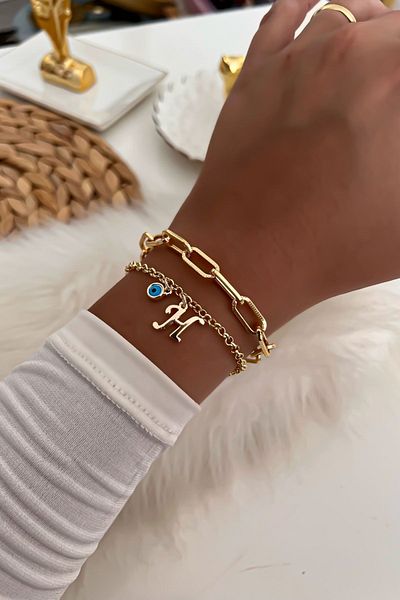 Trendy Butik سوار سلسلة مزدوجة بحروف رقم الموديل. 12