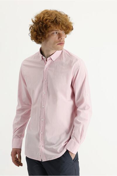 Kiğılı Ανδρικό πουκάμισο KIGILI σε ροζ σκόνη με μακρύ μανίκι και λεπτή εφαρμογή