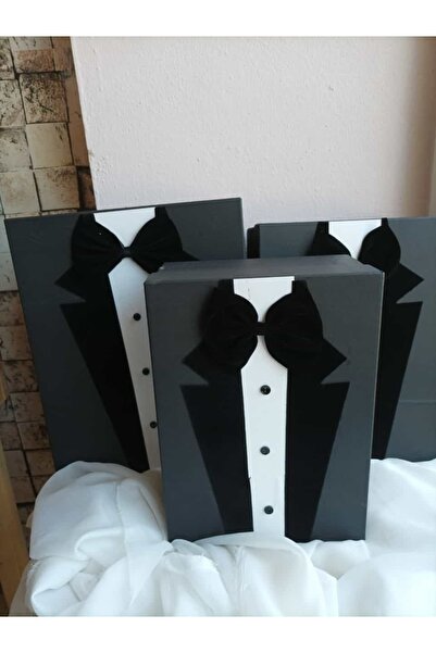 Destina Tasarım Damat Bohça Kutusu, Siyah Kutu, Çeyiz Bohçası 3'lü Kutu Seti