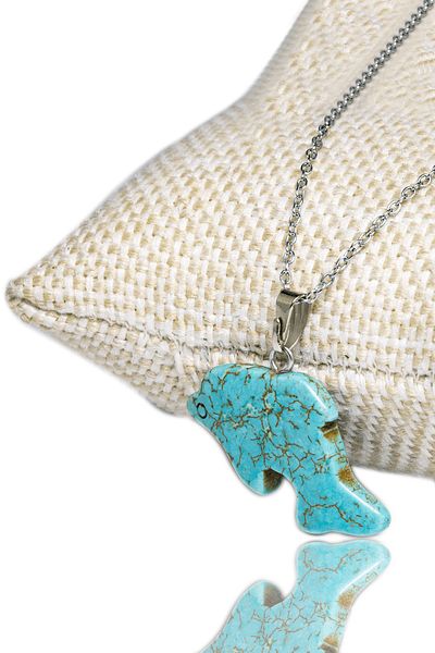 Tesbih Atölyesi Certified Dolphin Cut Natural Turquoise Stone Necklace