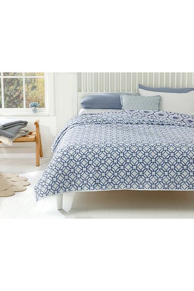 English Home Blue Tribal DAmask Single Blanket - 160x220 Cm, Multi-purpose