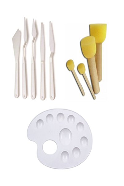 sepmay Resim Paleti Spatula Sünger Tampon Ponpon Fırça