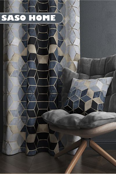 SasoHome Μπλε ναυτικό μωσαϊκό μοτίβο (140 X 270) cm Ψηφιακή τυπωμένη κουρτίνα φόντου ((One Wing ))