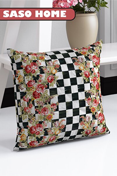 SasoHome Damalı Güller Mckenzie Desenli 140 X 270 Cm Dijital Baskılı Fon Perde( Tek Kanat )