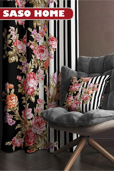 SasoHome Dream Of A Flowers Motif Patterned 140 X 270 Cm Digital Printed Background Curtain (Single Wing)