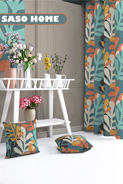 SasoHome Colorful Feather - Colorful Feather Patterned 140 X 270 Cm Quality - Digital Printed Background Curtain