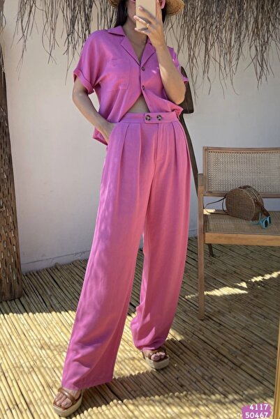 Suziş Women's Linen Textured Pleated Palazzo Trousers