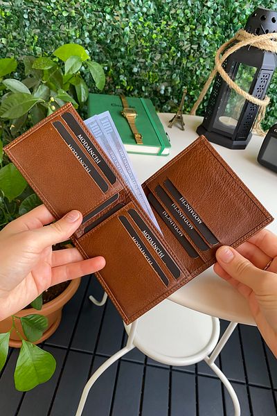 Modica Sahara - Мъжки портфейл от естествена кожа в кафяво, 6 отделения за карти, висококачествена изработка