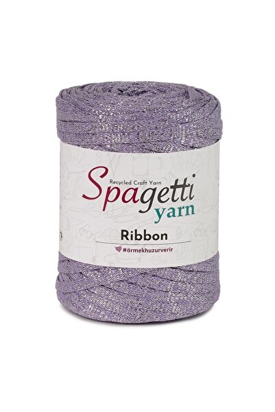 Spagettiyarn Lila Simli Ribbon Ip (gümüş Sim)