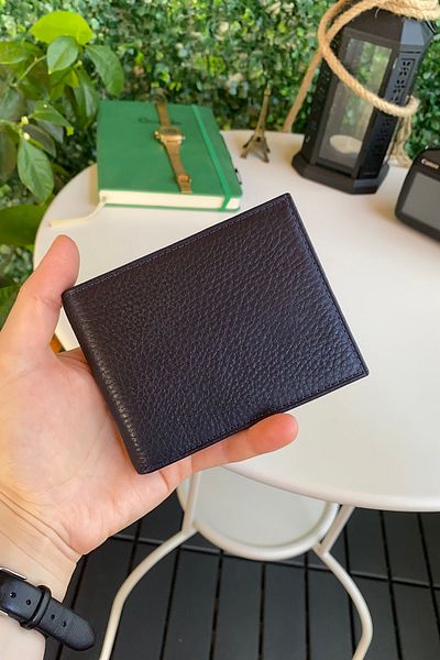 Modica Edusa - Magnetic Genuine Leather Classic Navy Blue Men's Wallet, High-End Handcrafted