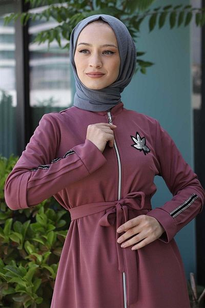 Modamihram Coat of Arms Zippered Abaya Dusty Rose