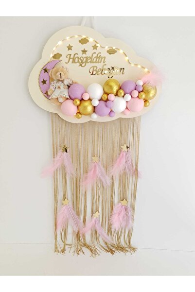 HD Different Kapı Süsü Ledli Bubble Ayıcıklı Ahşap Bulut Pano