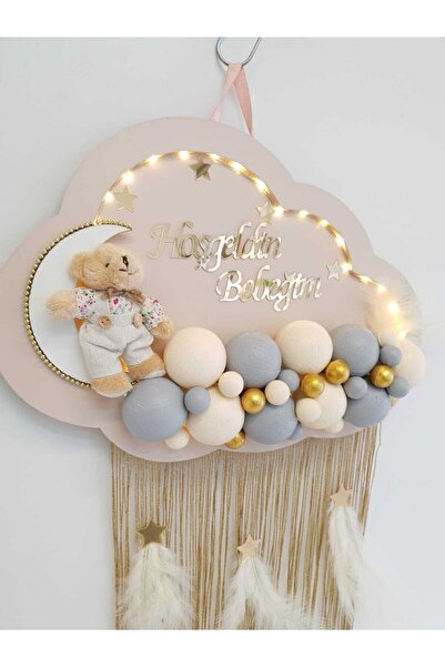 HD Different Kapı Süsü Ledli Bubble Ayıcıklı Ahşap Bulut Pano