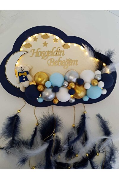 HD Different Kapı Süsü Ledli Bubble Ayıcıklı Ahşap Bulut Pano