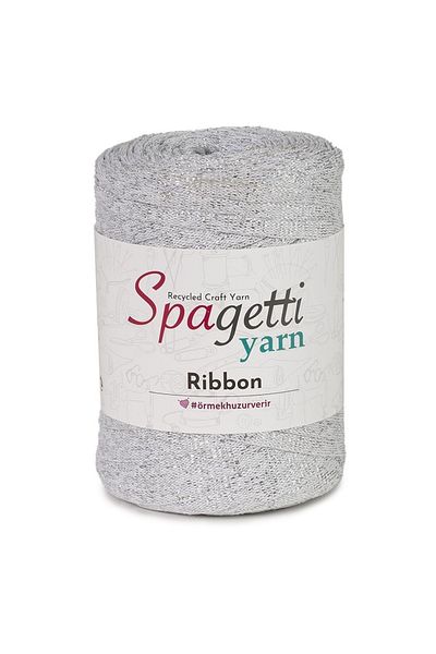 Spagettiyarn Λευκό κορδόνι με κορδόνι ασημί (ασημί Glitter)