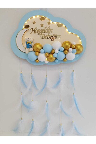 HD Different Kapı Süsü Ledli Bubble Ayıcıklı Ahşap Bulut Pano