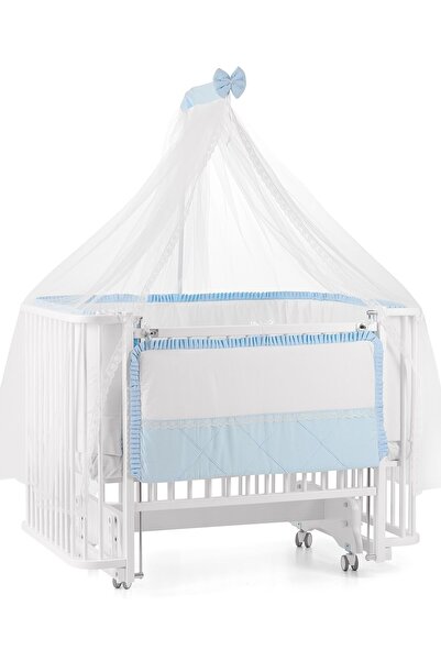 Meltem Smart Bambino Anne Yanı Ahşap Sallanır Beşik 70x110 cm (beyaz-mavi)