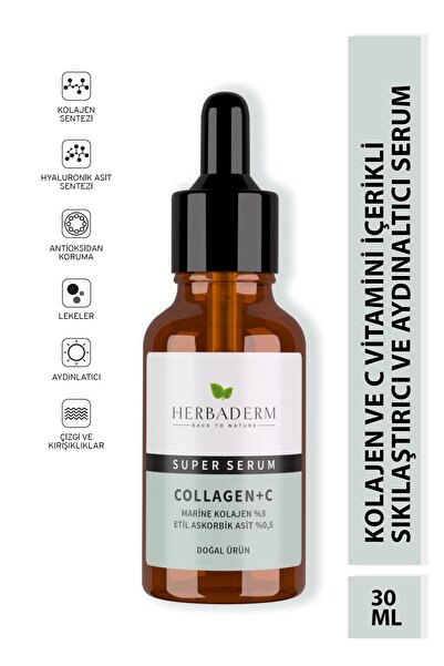 Herbaderm Süper Serum (Collagen+ C Marine Kolajen %3+ 3-O- Askorbik Asit % 0,5) Sık. ve Aydın. 30 Ml