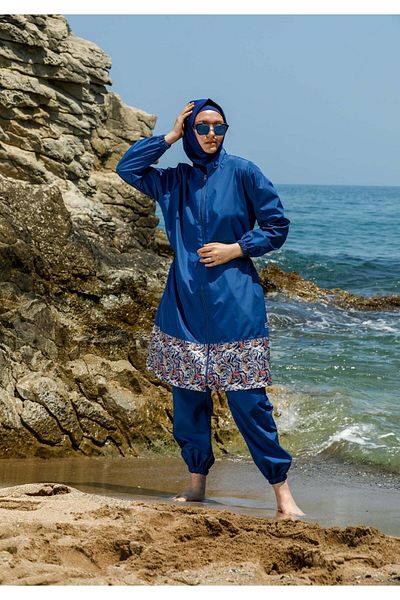 Elif Okur Full Covered Micro Hijab Swimsuit Indigo 7511