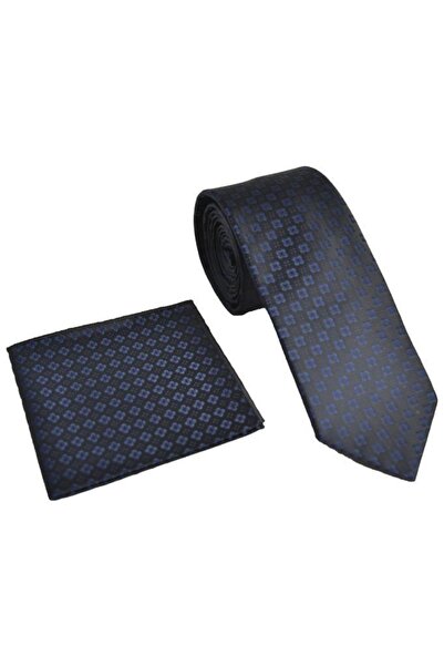 Brianze Ανδρική γραβάτα με μαντήλι σε μπλε ναυτικό σχέδιο