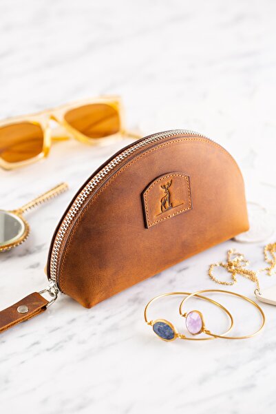 Conceria Pelle Demilune Hakiki Deri Makyaj Çantası