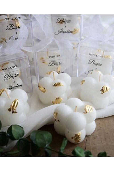 Ceyseet Özel Düğün Lüks Mini Altın Parçacık Mini Bubble Mum 10 Adet
