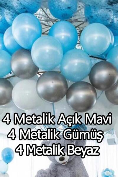 Parti dolabı Pack of 12 Metallic 4 Light Blue - 4 White - 4 Silver Gray Balloons Shiny Pearlescent Party Bouquet Flying with Helium