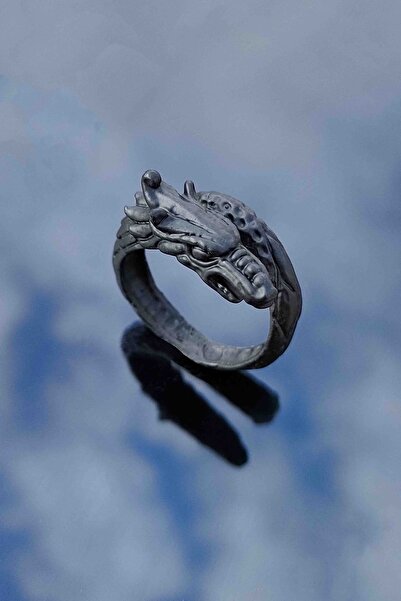 TREND COLLECTİON Unisex Siyah Antik Ejderha Model Ayarlanabilir Yüzük