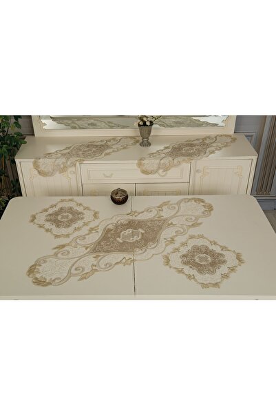 Asya Çeyiz Dükkanı طقم غرفة معيشة فاخر مكون من 5 قطع من Ivy French Laced Velvet