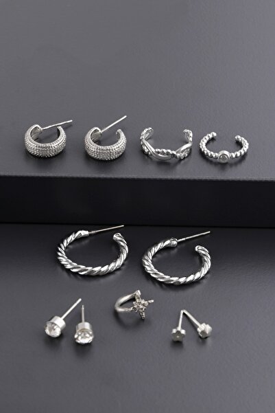 Sortie Aksesuar Kutup Yıldızı Ve Papatya Figürlü Halka Ve Kıkırdak Kombin Küpe Seti 002