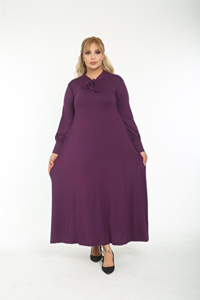 Mami Γυναικείο φόρεμα από βαμβακερό χτενισμένο από βισκόζη καζούαλ γιακά γραβάτας Standard Plus Size