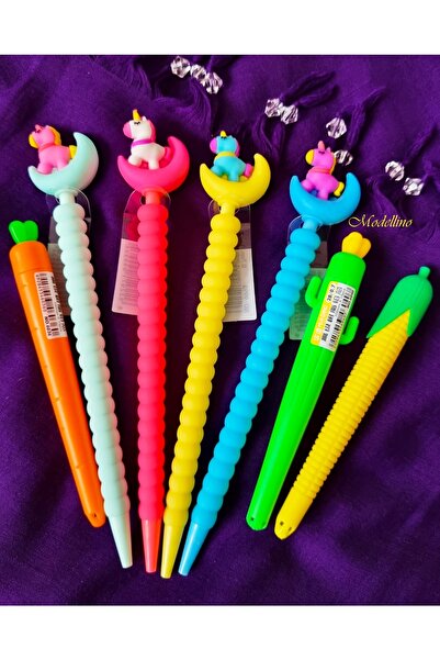 Modellino 4 Adet Unicorn Magic 07 Uçlu Kalem + Kaktüs - Havuç - Mısır 3'lü 10...