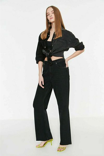 Trn JNS Pantaloni negri din lycra Helsinki anii 90, largi, cu talie super înaltă