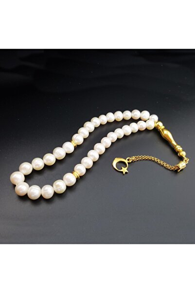 PİGADO 925 Ayar Gümüşlü Ay Yıldız Gerçek Inci Tesbih Tespih