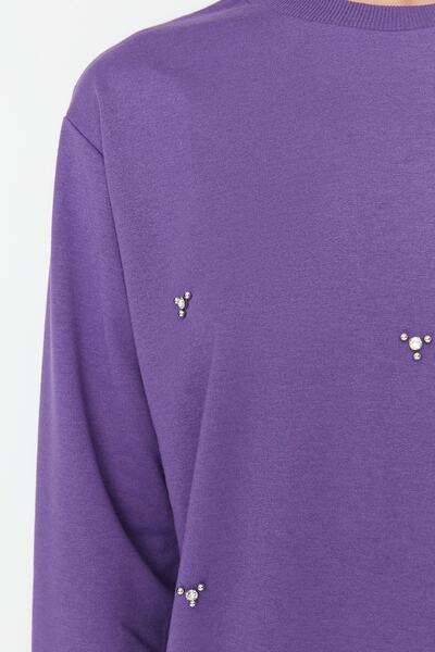 Trendyol Modest Dark Purple Crew Neck Stone Detailed Knitted Tunic TCTSS22TN0072
