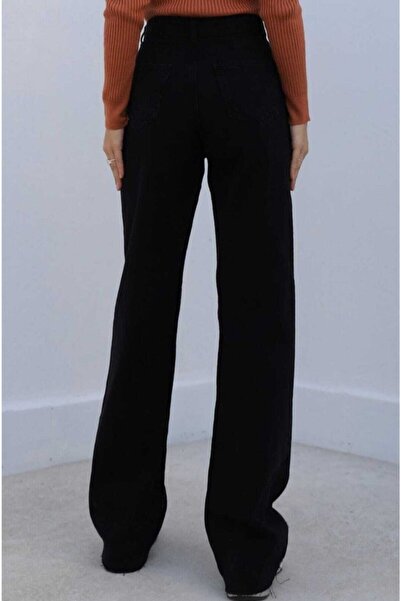 Livik Women's Terasa Black Lycra High Waist Wide Leg Jeans