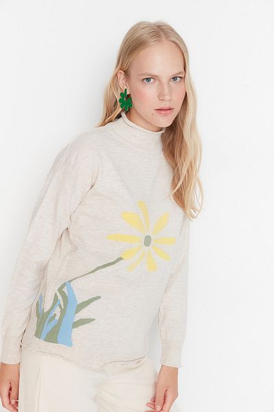 Trendyol Collection Stone Daisy Jacquard Knitwear Sweater TWOAW23KZ00466
