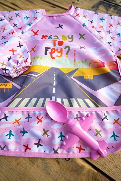 dubi baby مريلة طعام للأطفال من مايكرو بينك مع ملعقة هدية، مقاومة للسوائل، تس...