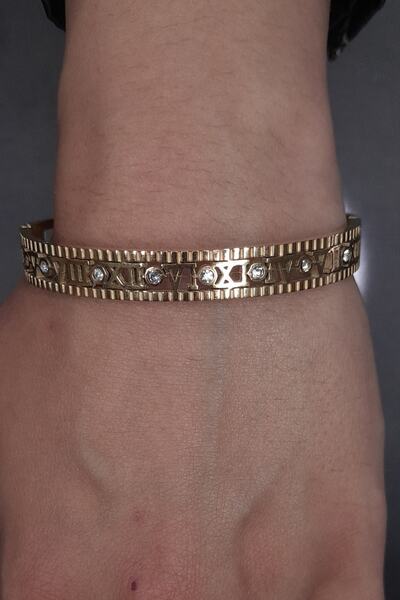 Zaradise Accessories Zircon Stone Roman Numeral Gold Colored Steel Bracelet