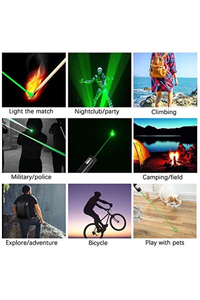 gaman New Model Şarjlı Güçlü Yeşil Lazer Pointer Yakıcı 1000 Mw Siyah Metal Kasa 2022