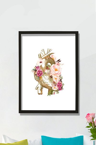 Dekor Loft Artă anatomie a inimii anatomice, cadou cardiolog, decor birou pentru medicul inimii umane