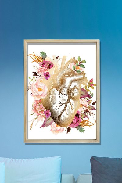 Dekor Loft Imprimare artistică inimă anatomică, cadou cardiolog, tablou de perete pentru birou medic