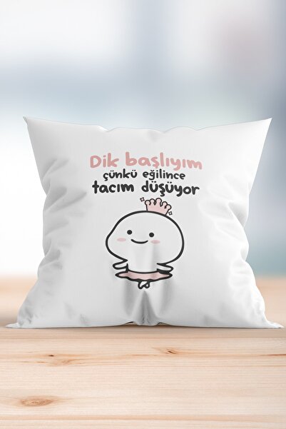 WixelArt Dik Başlıyım Çünkü Eğilince Tacım Düşüyor Baskılı Yastık
