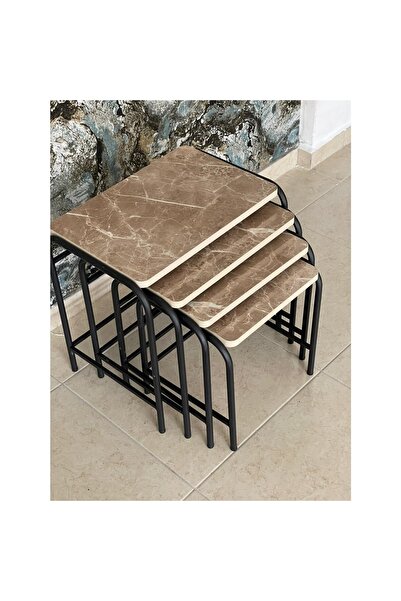 ASLANSTORE 4’lü Metal Zigon Sehpa – Sarı Renk, Modern Tasarım, Dayanıklı Metal Ayaklı