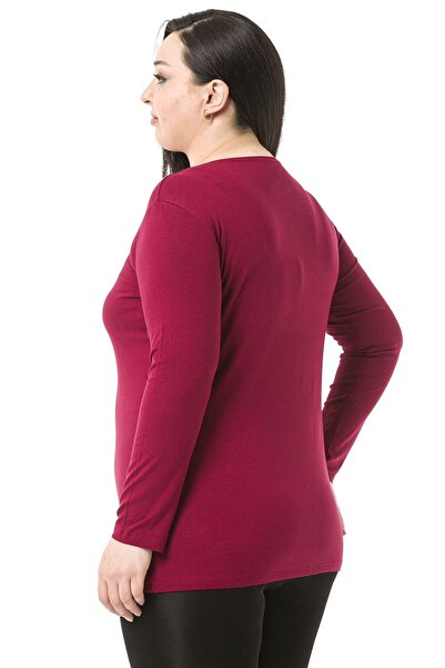 DISENTIS MODEST Plus Size Crew Neck Long Sleeve Viscose Claret Red Body