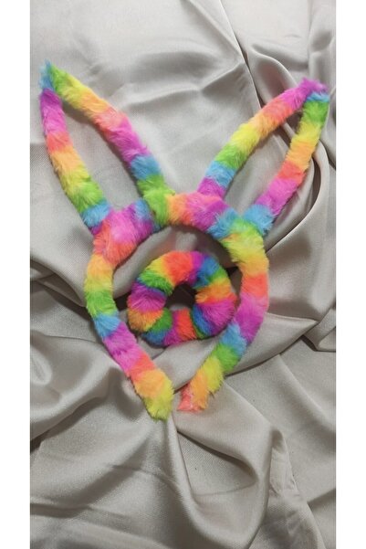 MAKSESUAR Coroană cu urechi cu pene de culoarea curcubeului pentru femei și c...